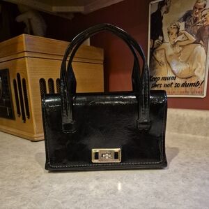 Unbranded Vintage Elegant Black Patent Leather Handbag Double Handle